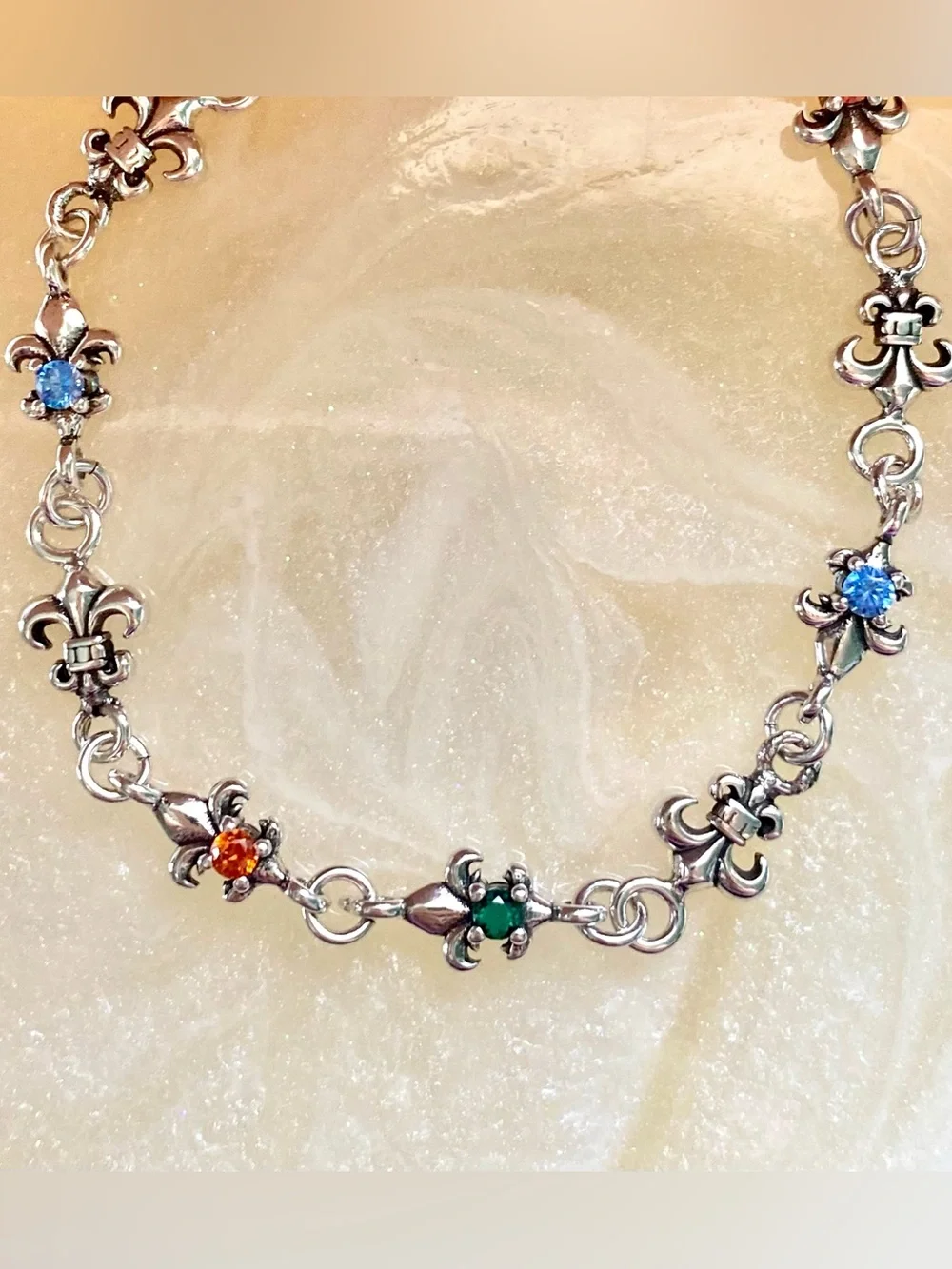 S925 Sterling Silver Fleur Bracelet with Multi-Colored Gem Accents